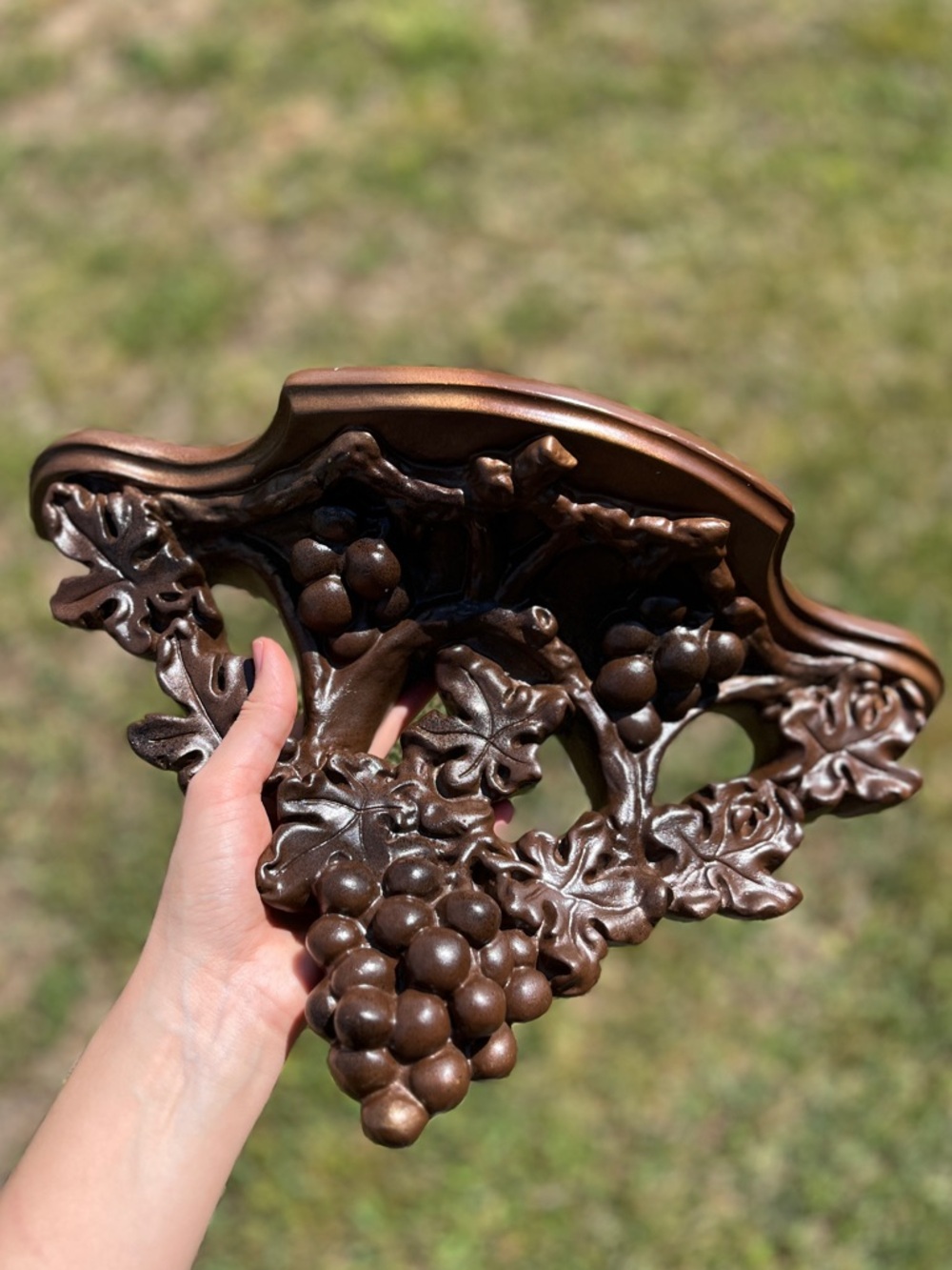 ☾ Vintage baroque heavily carved grape cluster + leaf wall shelf / sconce